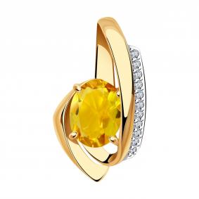 Золотая подвеска Александра п1186-6ск с фианитом и цитрином п1186-6ск фото