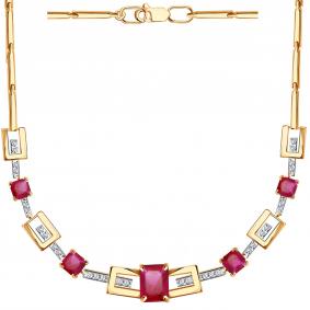 Золотое колье Александра п1236-30ск с фианитом и рубиновым корундом п1236-30ск фото