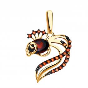 Золотая подвеска Александра п535-2ск-к с фианитом и гранатом п535-2ск-к фото
