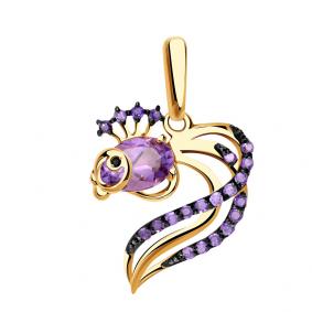 Золотая подвеска Александра п535-3ск-си с фианитом и аметистом п535-3ск-си фото