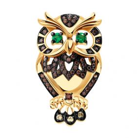 Золотая подвеска Сова с подвижным элементом Александра с фианитом п737-20ск-зкш п737-20ск-зкш фото