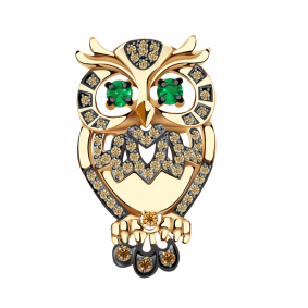 Золотая подвеска Сова с подвижным элементом Александра с фианитом п737-20ск-зш п737-20ск-зш фото