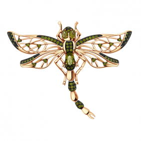 Золотая подвеска-брошь Александра с ситаллом цвета Султанит и фианитом п739-48ск-са п739-48ск-са фото