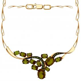 Золотое колье Александра с ситаллом цвета Султанит и фианитом п751-48ск-са п751-48ск-са фото