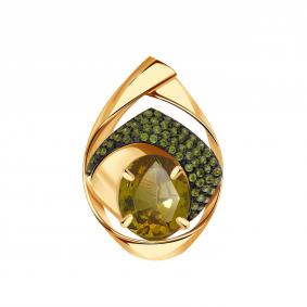 Золотая подвеска Александра с ситаллом цвета Султанит и фианитом п968-48ск-са п968-48ск-са фото