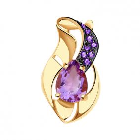 Золотая подвеска Александра п977-3ск-си с фианитом и аметистом п977-3ск-си фото