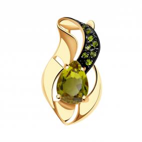 Золотая подвеска с ситаллом цвета Султанит и фианитом Александра п977-48ск-ш п977-48ск-ш фото