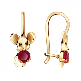 Золотые серьги Александра Символ года  Мышь  с фианитом с601-20ск-рч-1 с601-20ск-рч-1 фото