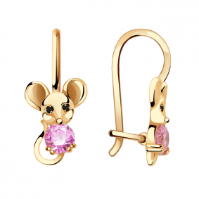 Золотые серьги Александра Символ года Мышь с фианитом с601-20ск-рч с601-20ск-рч фото
