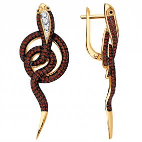 Золотые серьги Символ года Змея Александра с фианитом с727-20ск-кч с727-20ск-кч фото