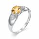 Серебряное кольцо АЛЬКОР 01-0325/00ЦТ-00 с фианитом и цитрином