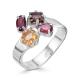 Серебряное кольцо АЛЬКОР 01-0394/0М42-00 с цитрином, гранатом, миксом камней и раухтопазом