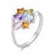 Серебряное кольцо АЛЬКОР 01-1013/0М18-00 с топазом, аметистом, хризолитом, цитрином, миксом камней и морганитом