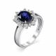 Серебряное кольцо АЛЬКОР 01-1163/0ГТС-00 с фианитом и гидротермальным сапфиром