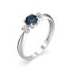 Серебряное кольцо АЛЬКОР 01-1347/0ГТС-00 с фианитом и гидротермальным сапфиром