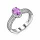Серебряное кольцо АЛЬКОР 01-1913/00АМ-00 с фианитом и аметистом