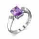 Серебряное кольцо АЛЬКОР 01-2058/00АМ-00 с фианитом и аметистом