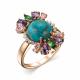 Серебряное кольцо АЛЬКОР 01-3030/00БР-60 с фианитом и бирюзой