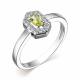 Серебряное кольцо АЛЬКОР 01-3305/00ХР-00 с фианитом и хризолитом