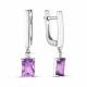 Серебряные серьги АЛЬКОР 02-1835/БРАМ-00 с аметистом и бриллиантом