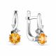 Серебряные серьги АЛЬКОР 02-1851/00ЦТ-00 с фианитом и цитрином