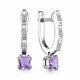 Серебряные серьги АЛЬКОР 02-3379/00АМ-00 с фианитом и аметистом