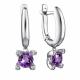 Серебряные серьги АЛЬКОР 02-4005/00АМ-00 с фианитом и аметистом