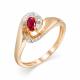 Золотое кольцо АЛЬКОР 13610-103 с бриллиантом и рубином