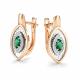 Золотые серьги АЛЬКОР 27016-101 с бриллиантом и изумрудом