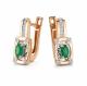 Золотые серьги АЛЬКОР 27022-101 с бриллиантом и изумрудом