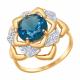 Золотое кольцо SOKOLOV с ситаллом цвета Лондон топаз и фианитом 714746