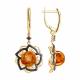 Серьги из золочёного серебра Diamant 93-321-00837-1 с фианитом и янтарём