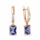 Серьги из золочёного серебра AQUAMARINE А400382603-п с фианитом и танзанитом