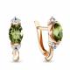 Серьги из золочёного серебра AQUAMARINE А4414107А-п с фианитом и хризолитом