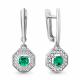 Серебряные серьги AQUAMARINE А450124АГ с фианитом и гидротермальным изумрудом