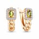 Серьги из золочёного серебра AQUAMARINE А45013607А-п с фианитом и хризолитом