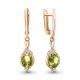 Серьги из золочёного серебра AQUAMARINE А45028207А-п с фианитом и хризолитом