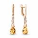 Серьги из золочёного серебра AQUAMARINE А45028806А-п с фианитом и цитрином