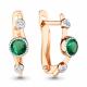 Серьги из золочёного серебра AQUAMARINE А46158Г-пк с фианитом и гидротермальным изумрудом