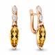 Серьги из золочёного серебра AQUAMARINE А4713106-п с фианитом и цитрином