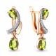 Серьги из золочёного серебра AQUAMARINE А4721107А-пк с фианитом и хризолитом