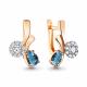 Серьги из золочёного серебра AQUAMARINE А4721408А-п с фианитом и Лондон топазом