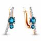 Серьги из золочёного серебра AQUAMARINE А4732208А-п с фианитом и Лондон топазом
