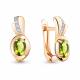 Серьги из золочёного серебра AQUAMARINE А4737407А-п с фианитом и хризолитом