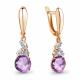 Серьги из золочёного серебра AQUAMARINE А4743125А-п с фианитом и алекситом