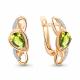 Серьги из золочёного серебра AQUAMARINE А4758907А-п с фианитом и хризолитом