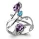 Серебряное кольцо AQUAMARINE А6588330А с топазом, фианитом, аметистом и миксом камней
