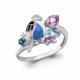 Серебряное кольцо AQUAMARINE А6589442А с топазом, фианитом, аметистом, эмалью и Лондон топазом