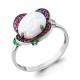 Серебряное кольцо AQUAMARINE А6598598ВГ с фианитом, опалом, гидротермальным изумрудом и ювелирным кристаллом