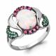 Серебряное кольцо AQUAMARINE А6599498ВГ с опалом, гидротермальным изумрудом и ювелирным кристаллом